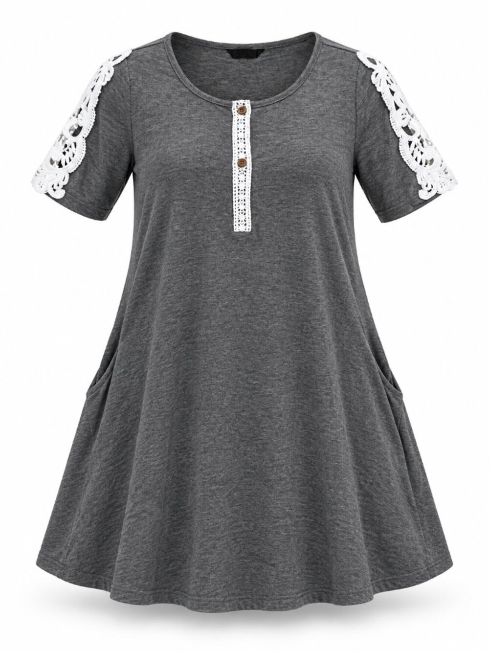 Amaryllis Gray Crochet Lace Tunic Top Size Small